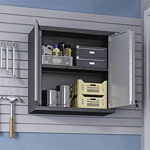 Pemberly Row Metal 2 Door Wall Mount Floating Garage Storage Cabinet with Lock in Grey