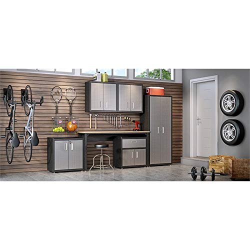 Pemberly Row Metal 2 Door Wall Mount Floating Garage Storage Cabinet with Lock in Grey