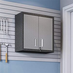 Pemberly Row Metal 2 Door Wall Mount Floating Garage Storage Cabinet with Lock in Grey