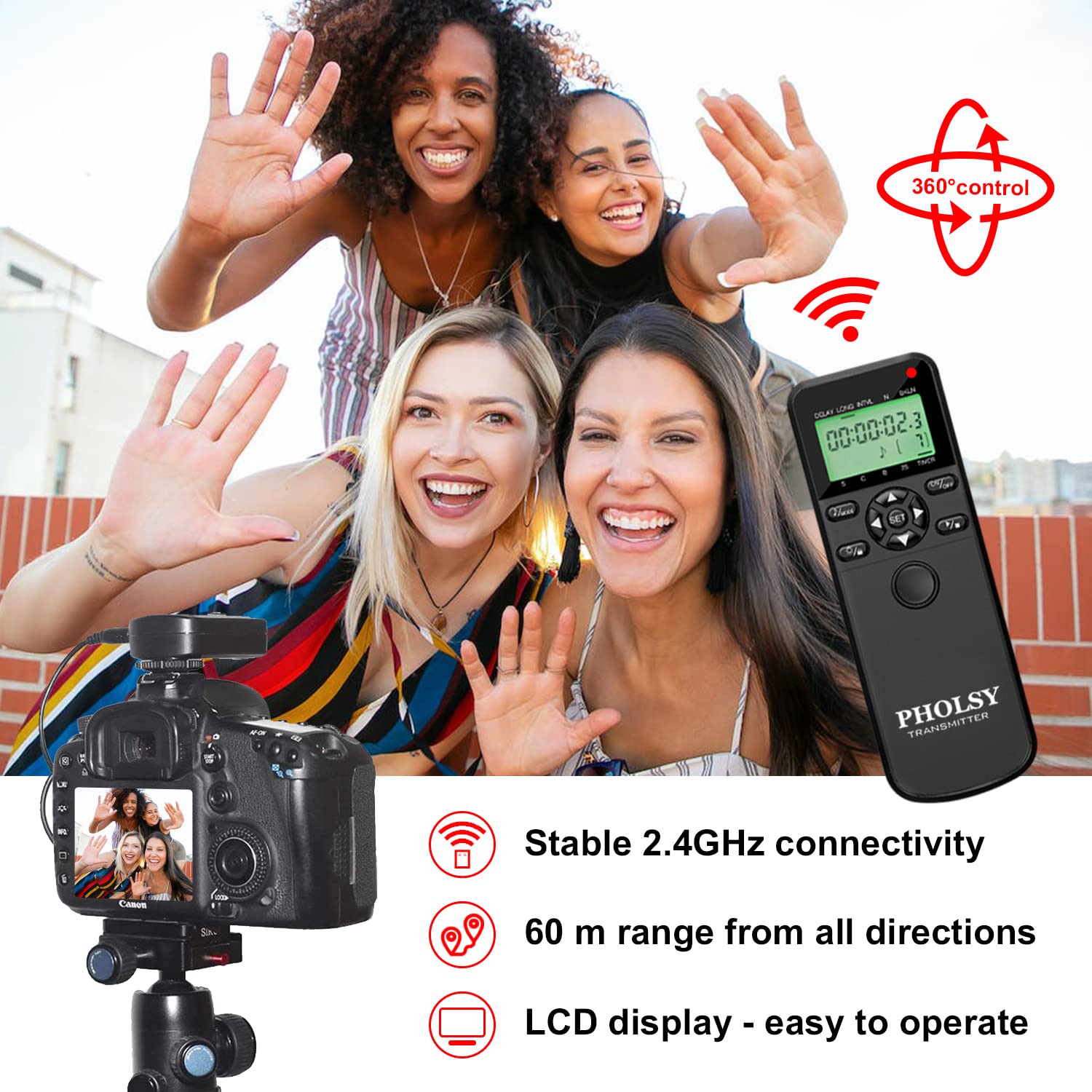 PHOLSY O6 for Olympus Remote Shutter Wireless Timer Remote with LCD and HDR for Olympus OMD EM1, EM5 II, EM10 II, Pen-F, EPL8, EPL7, EPL6, EPL5, EPL3, EPL2, EP5, E600 Replace Olympus RM-UC1