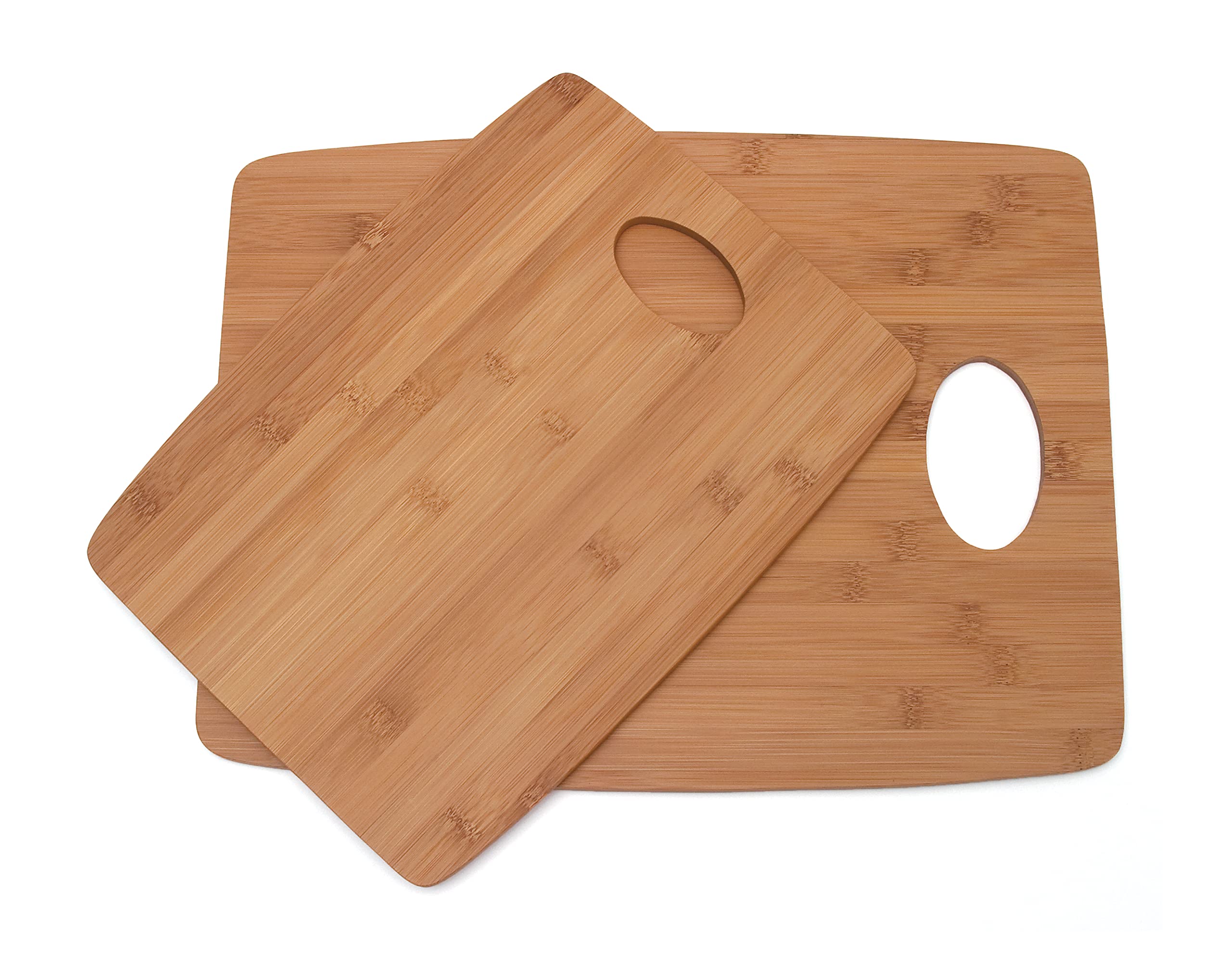 Lipper International Bamboo Wood Thin Kitchen Cutting Boards with Oval Hole in Center, Set of 2 Boards, 9" x 12" and 11-1/2" x 15"