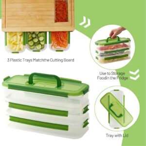 COMELLOW Bamboo Cutting Board with Containers - Large Wood Cutting Board with Stackable Containers and Locking Lid - Chopping Board with Built-in Graters - House Warming Kitchen Gifts New Home