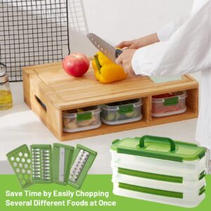 COMELLOW Bamboo Cutting Board with Containers - Large Wood Cutting Board with Stackable Containers and Locking Lid - Chopping Board with Built-in Graters - House Warming Kitchen Gifts New Home