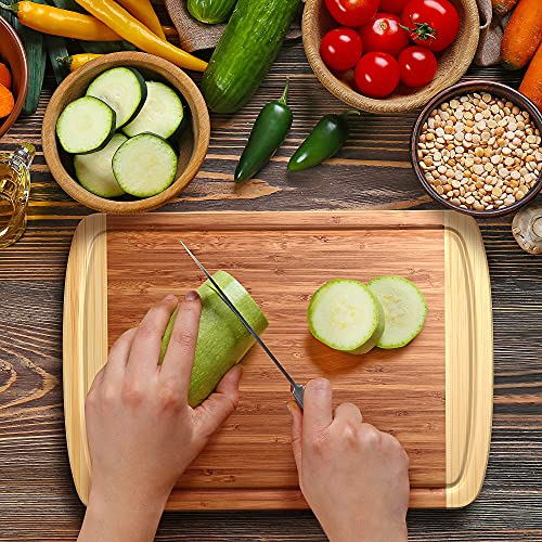 GREENER CHEF 15 Inch Medium Cutting Board with Lifetime Replacements, Bamboo Cutting Boards for Kitchen, Butcher Block, Medium Wooden Chopping Board for Meat, Veggies, Non Toxic Charcuterie Board