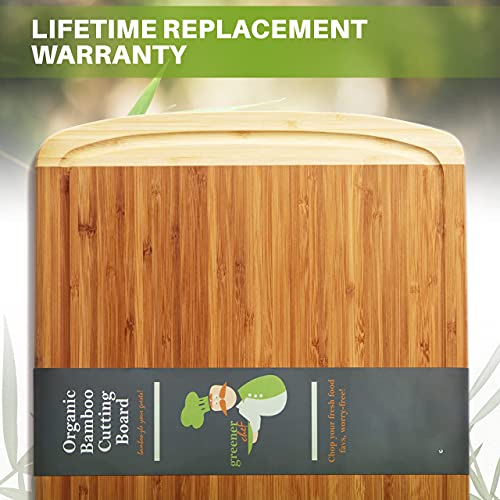 GREENER CHEF 15 Inch Medium Cutting Board with Lifetime Replacements, Bamboo Cutting Boards for Kitchen, Butcher Block, Medium Wooden Chopping Board for Meat, Veggies, Non Toxic Charcuterie Board