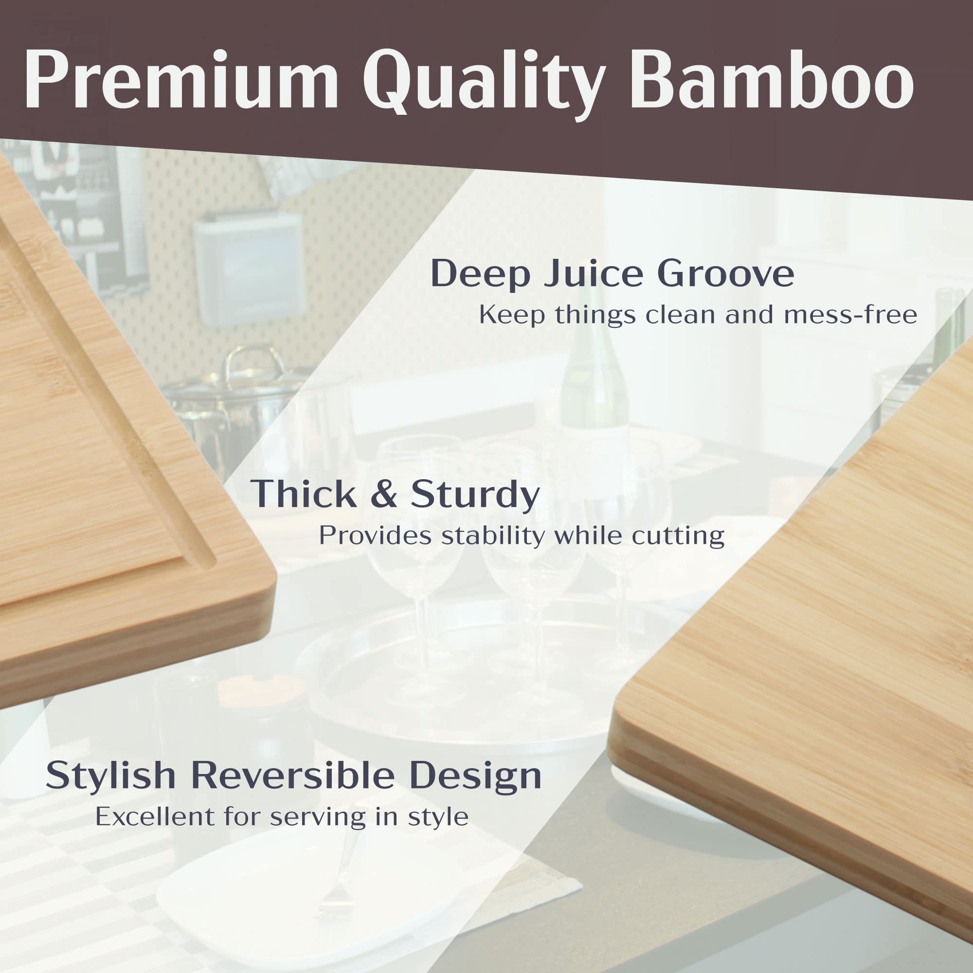 BambooMN Heavy Duty Premium Bamboo Cutting Board - 15.75" x 11.75" x 0.75" - Grooved - 10 Pieces