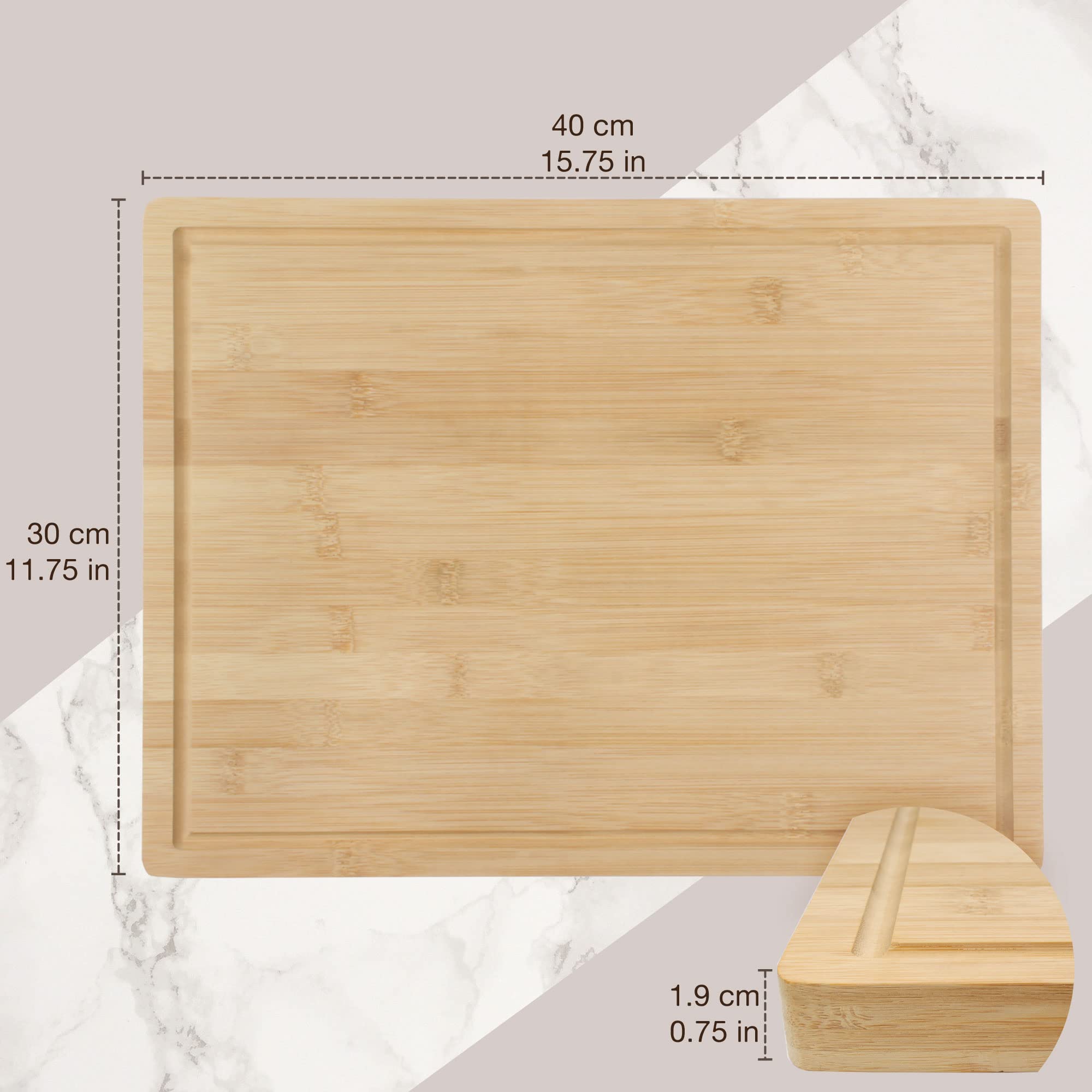 BambooMN Heavy Duty Premium Bamboo Cutting Board - 15.75" x 11.75" x 0.75" - Grooved - 10 Pieces