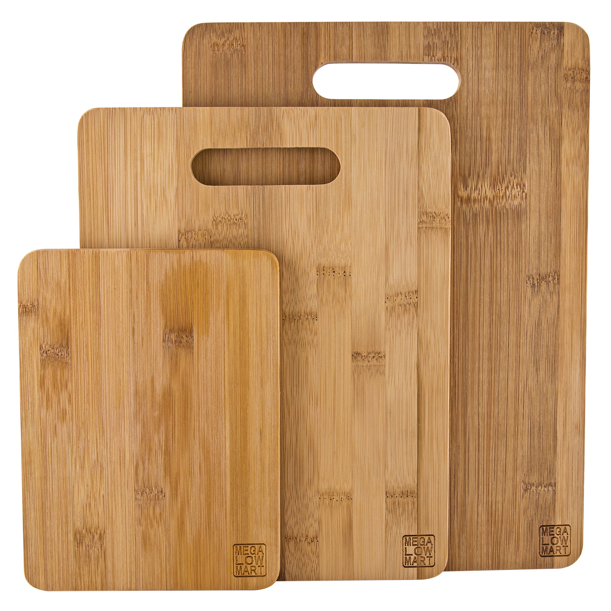 MEGALOWMART All Natural 3 Piece Double-Ply Bamboo Wood Cutting Board Set