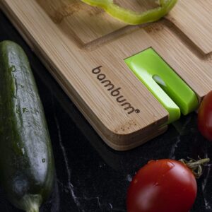 Bambum Livada - Bamboo Cutting Board with Built-In Knife Sharpener, Cutting Board with Juice Groove and Handle