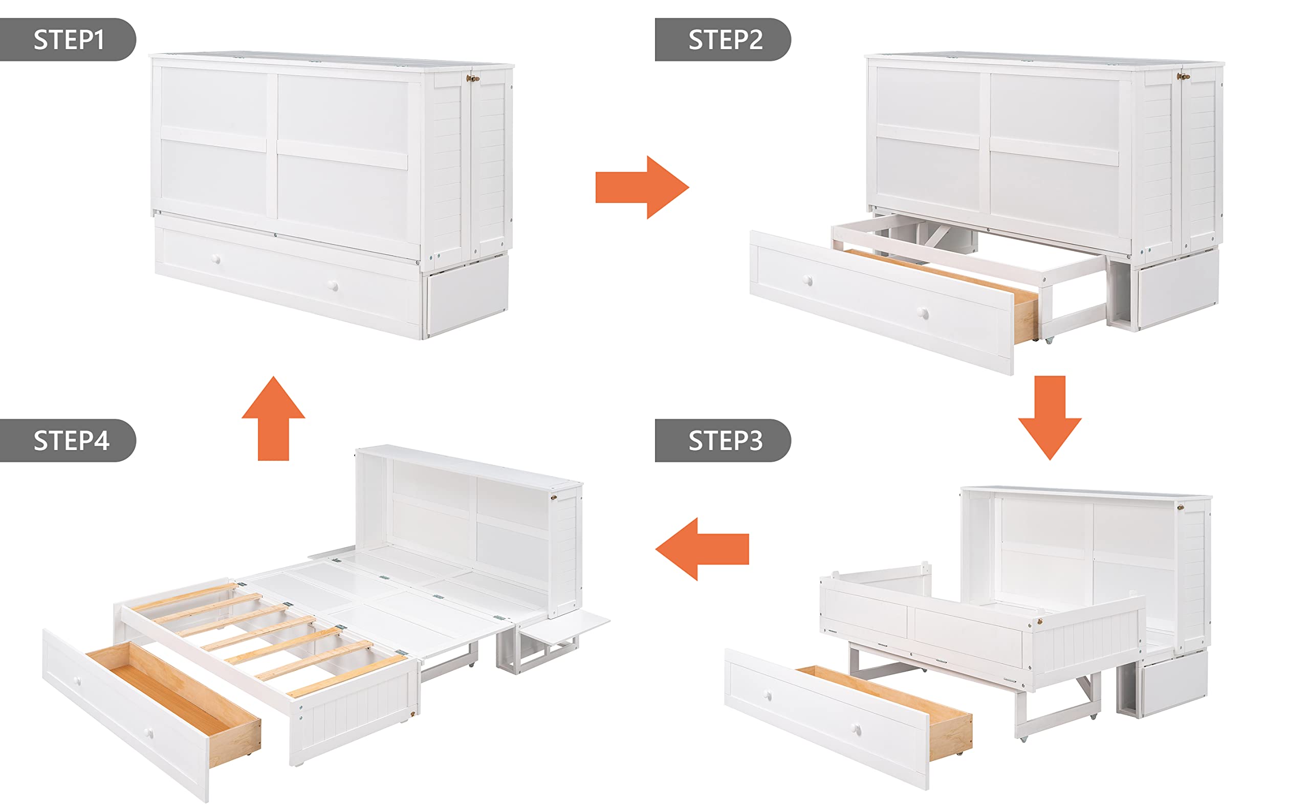 Queen Size Mobile Murphy Bed with Drawer