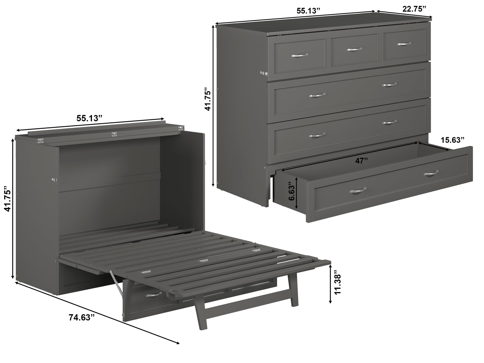 AFI Deerfield Murphy Bed Chest Full w/Charger Grey