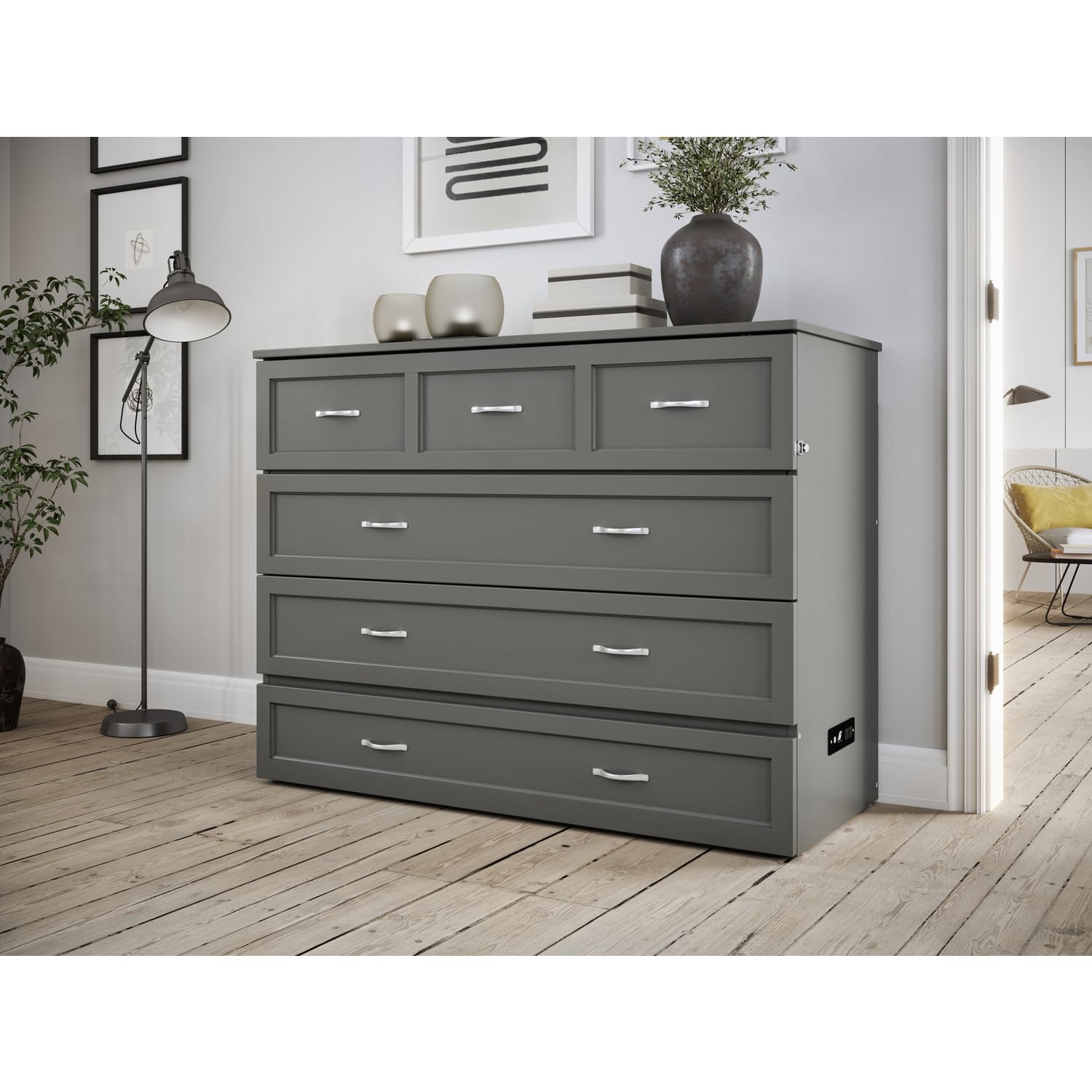 AFI Deerfield Murphy Bed Chest Full w/Charger Grey