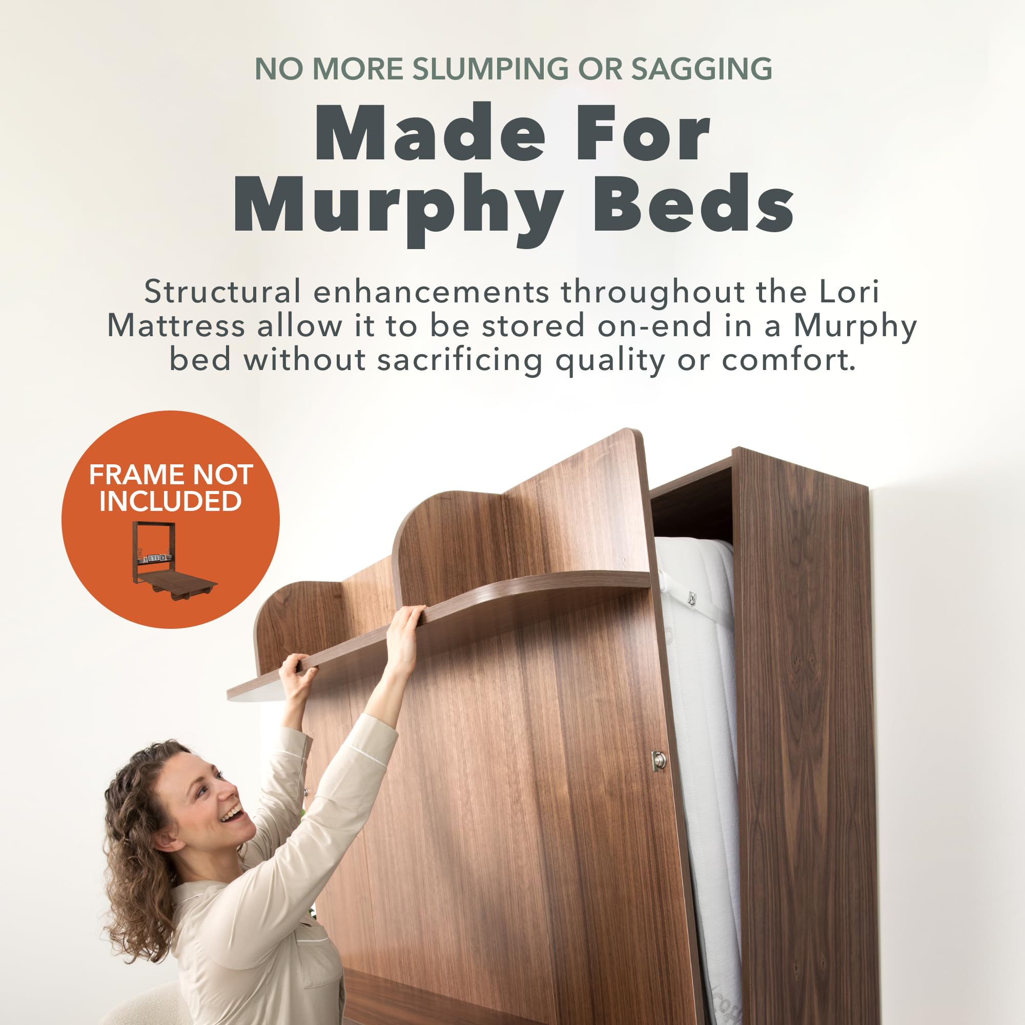 Lori Beds, Queen Lori Mattress Made for Murphy Beds, Organic Cotton Cover, CertiPUR-US Memory Foam Mattress, 10-Inch Thick, Medium Firm, Queen Mattress (Frame not Included)