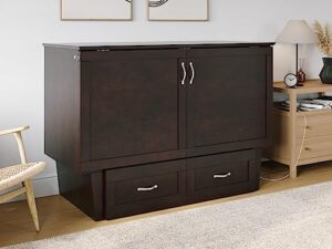 afi, monroe murphy bed chest with 6 inch memory foam folding matttress, built-in charging station and storage drawer, full, espresso