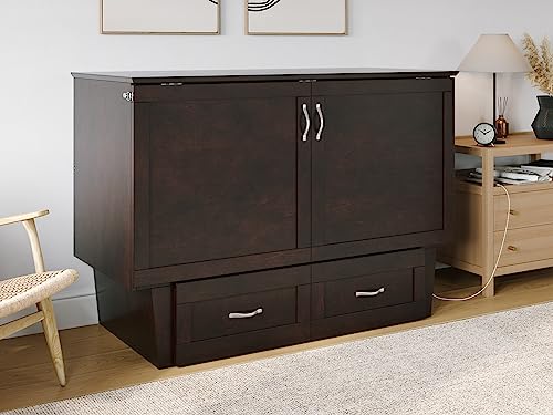 AFI, Monroe Murphy Bed Chest with 6 inch Memory Foam Folding Matttress, Built-in Charging Station and Storage Drawer, Full, Espresso