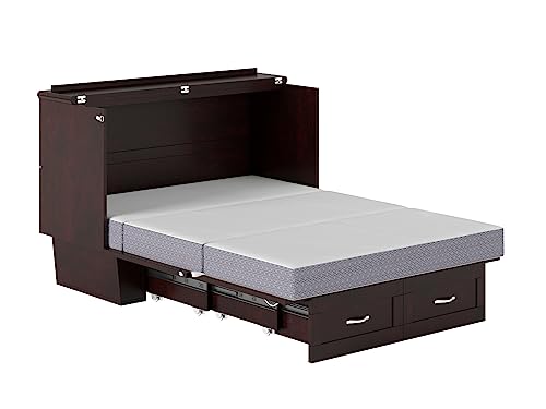 AFI, Monroe Murphy Bed Chest with 6 inch Memory Foam Folding Matttress, Built-in Charging Station and Storage Drawer, Full, Espresso