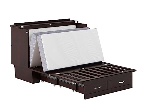 AFI, Monroe Murphy Bed Chest with 6 inch Memory Foam Folding Matttress, Built-in Charging Station and Storage Drawer, Full, Espresso