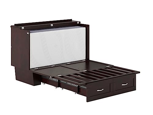 AFI, Monroe Murphy Bed Chest with 6 inch Memory Foam Folding Matttress, Built-in Charging Station and Storage Drawer, Full, Espresso