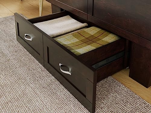 AFI, Monroe Murphy Bed Chest with 6 inch Memory Foam Folding Matttress, Built-in Charging Station and Storage Drawer, Full, Espresso