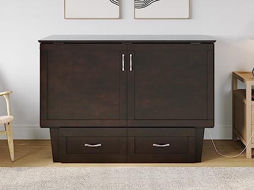 AFI, Monroe Murphy Bed Chest with 6 inch Memory Foam Folding Matttress, Built-in Charging Station and Storage Drawer, Full, Espresso