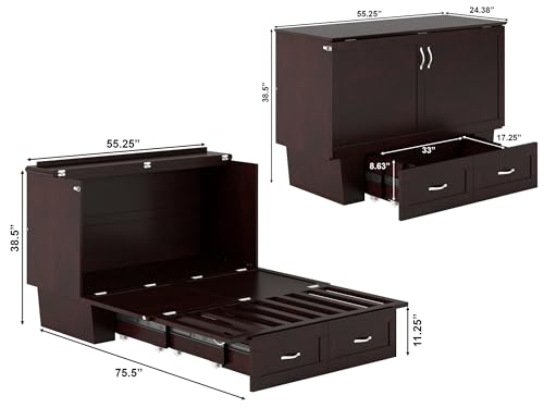 AFI, Monroe Murphy Bed Chest with 6 inch Memory Foam Folding Matttress, Built-in Charging Station and Storage Drawer, Full, Espresso