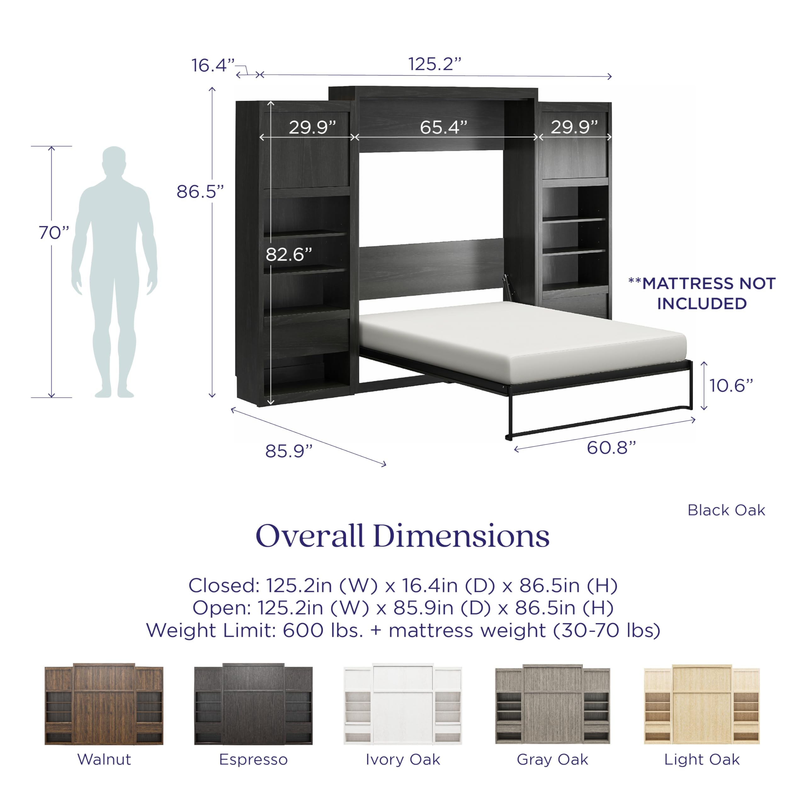 Signature Sleep Queen Wall Bed Cabinet Bundle in Black Oak