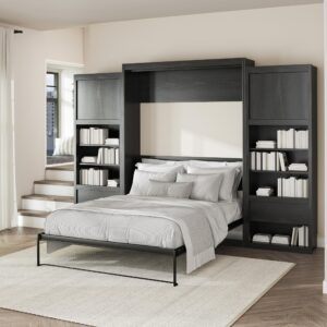 Signature Sleep Queen Wall Bed Cabinet Bundle in Black Oak