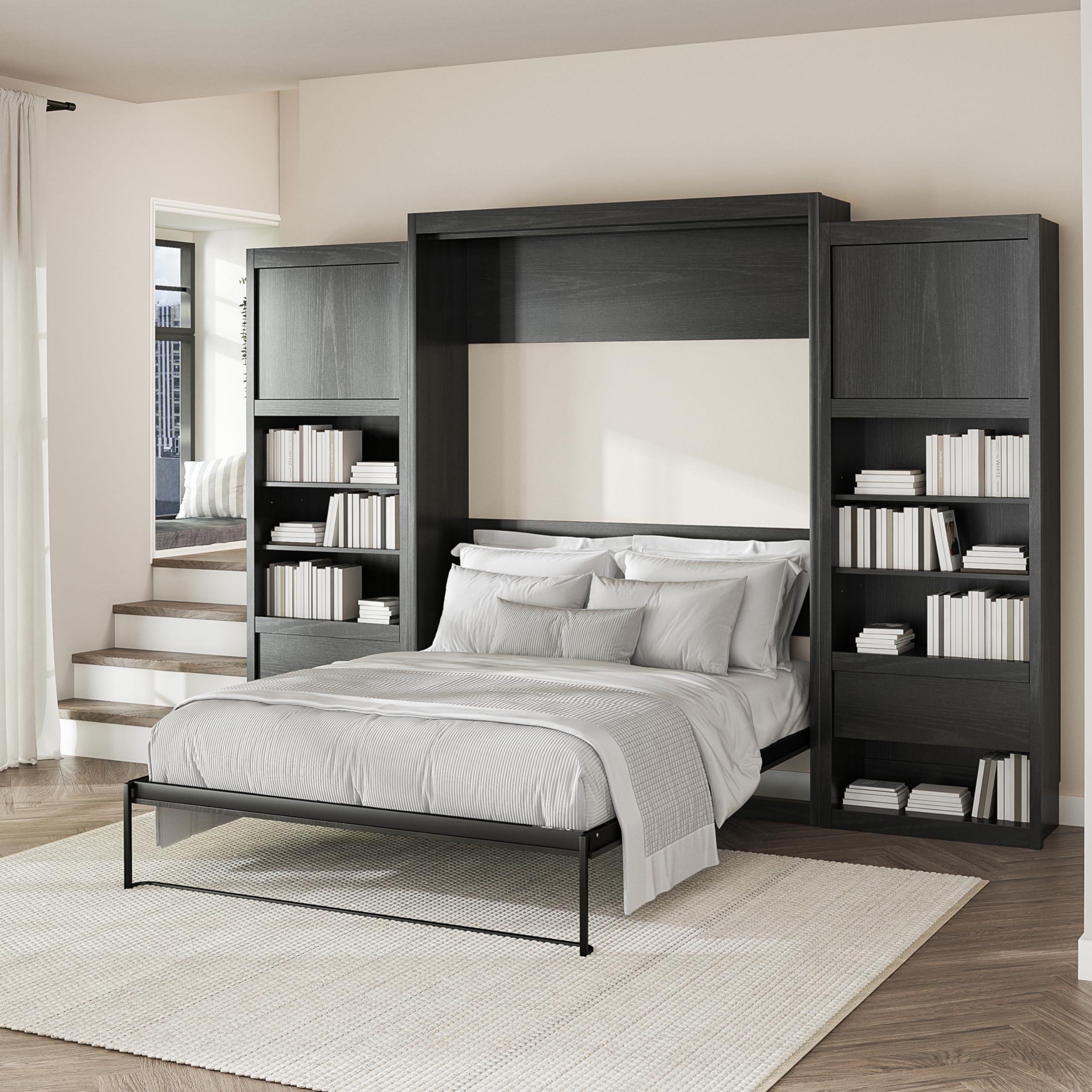 Signature Sleep Queen Wall Bed Cabinet Bundle in Black Oak