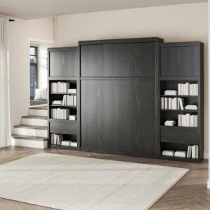 Signature Sleep Queen Wall Bed Cabinet Bundle in Black Oak