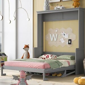 BIADNBZ Queen Size Murphy Bed with a Shelf,Foldable Bedframe for Small Space,No Need Spring Box,Gray