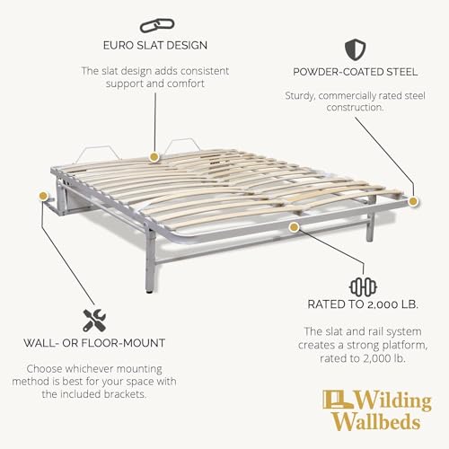 Wilding Wallbeds Deluxe Murphy Bed Frame Vertical Wallbed, DIY Wood Frame for Folding Cabinet, Pull-out Bed, Hidden Bed (Full)