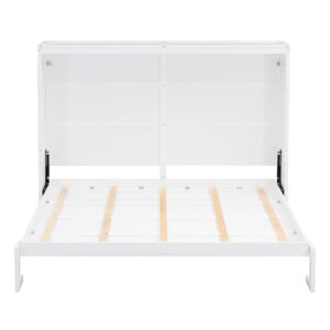 LuxyHoom Murphy Bed Queen, Queen Size Murphy Bed Cabinet, Wall Bed, Wood Hideaway Folding Beds for Platform Bedroom, Guest Room, Studio or Home Office, White