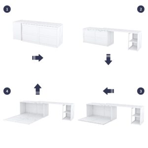 JIVOIT Queen Size Murphy Bed with Rotable Desk, Solid Wood Foldable Platform Bed with 2 Storage Shelves, Space-Saving Murphy Bed for Guest Rooms, No Box Spring Required