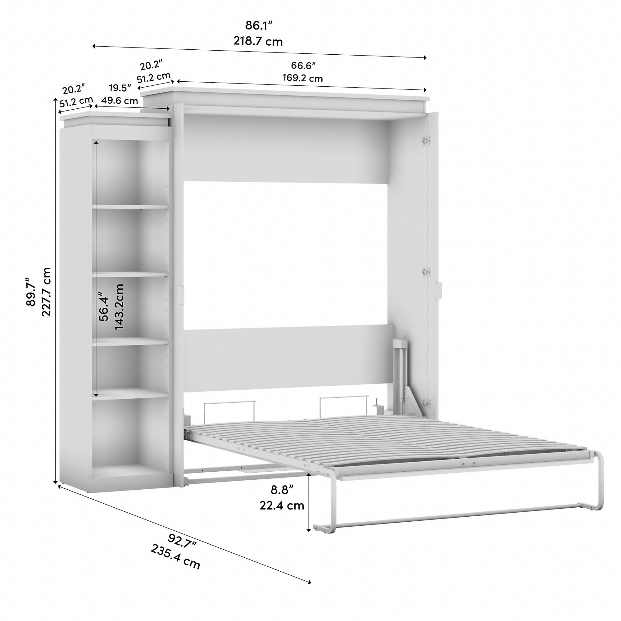 Bestar Orion Queen Murphy Bed with Shelves (87W) in Bark Grey and Graphite, Sleeping Arrangement with Storage