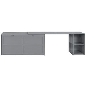 BOVZA Queen Size Rotable Desk and Storage Drawers, Murphy Cube Cabinet Bed for Small Spaces, Gray