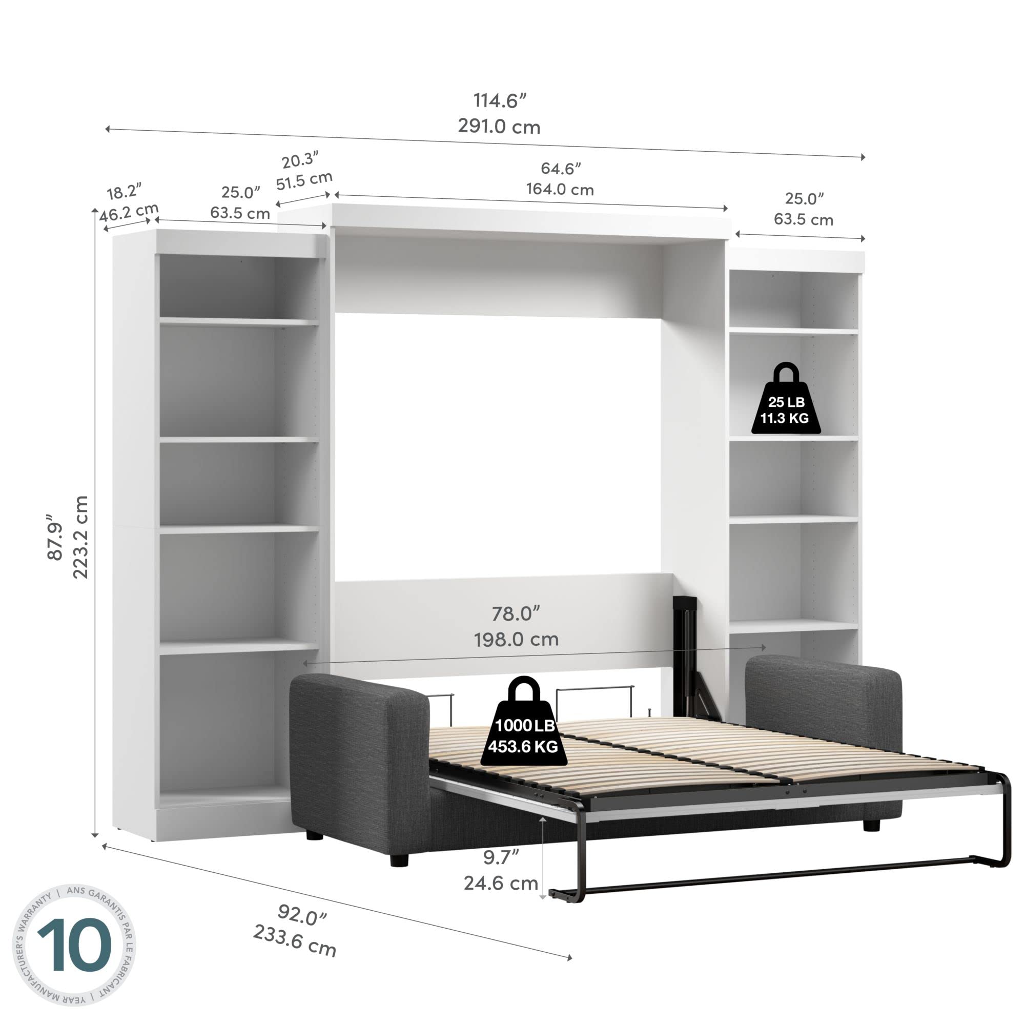 Bestar Pur Murphy, Space-Saving Wall Bed for Multipurpose Rooms, QUEEN, White