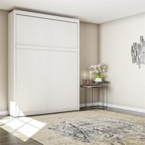 Atlin Designs Modern Wood Queen Size Murphy Wall Bed in Ivory Oak