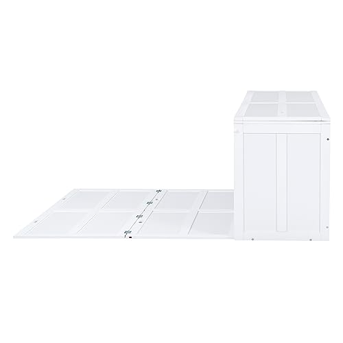 DEYOBED Wooden Queen Size Murphy Bed Frame with Rotable Desk and 2 Storage Shelves, Suitable for Small Bedrooms, Studio Apartments, and Multi-Functional Rooms, Space Saving, White