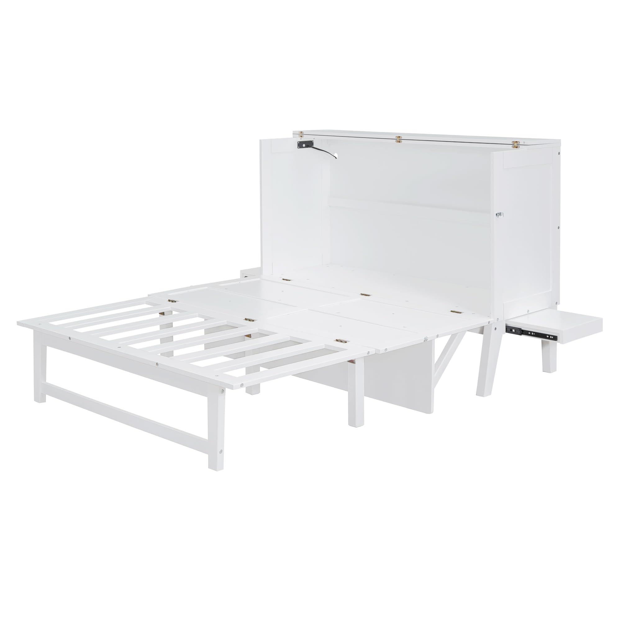 Aiuyesuo Queen Size Murphy Bed with USB Port, Solid Wood Murphy Bed Frame with Removable Shelves On Each Side, Space-Saving Design for Small Spaces, Guest Room, Lounge, Office (White-W3Z1)