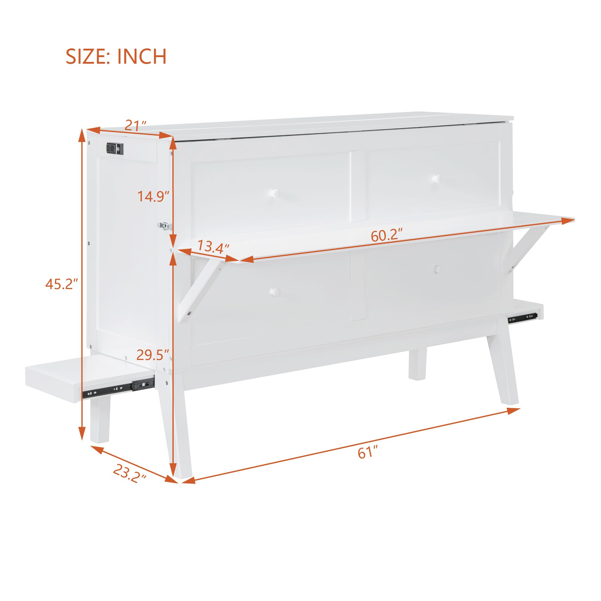 Aiuyesuo Queen Size Murphy Bed with USB Port, Solid Wood Murphy Bed Frame with Removable Shelves On Each Side, Space-Saving Design for Small Spaces, Guest Room, Lounge, Office (White-W3Z1)