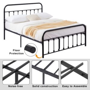 VECELO Metal Platform Bed Frame, Mattress Foundation with Headboard & Footboard,No Box Spring Needed,Queen Size