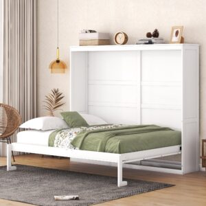 gaowei queen size murphy bed wall bed bedroom furniture folding bed cabinet bed murphy bed cabinet horizontal murphy bed queen (white)