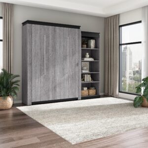 Bestar Orion Queen Murphy Bed with Shelves (97W) in Bark Grey and Graphite, Sleeping Arrangement with Storage