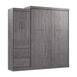 bestar nebula queen murphy bed with wardrobe (90w) in bark gray, sleeping arrangement and closet organizer for multipurpose room