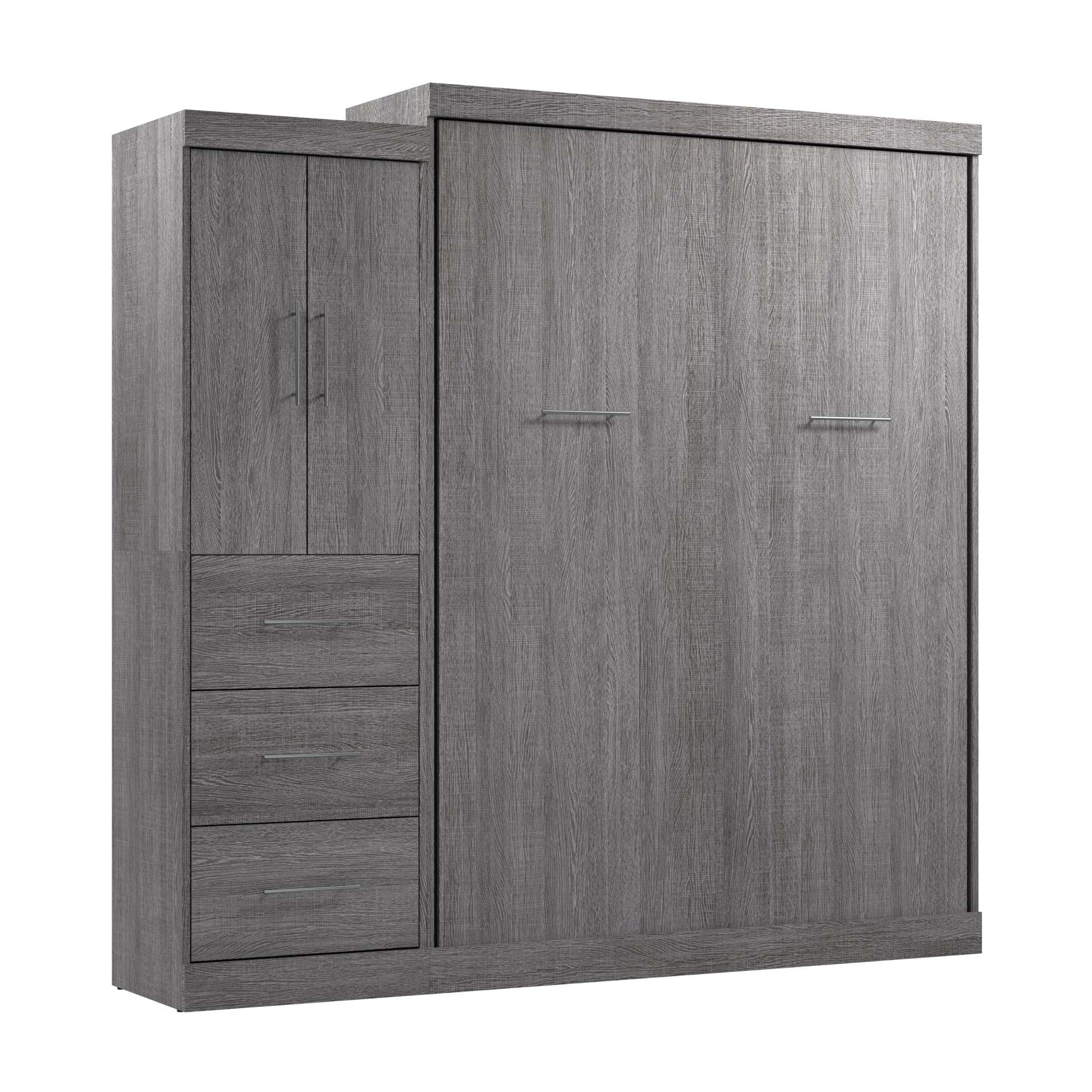 Bestar Nebula Queen Murphy Bed with Wardrobe (90W) in Bark Gray, Sleeping Arrangement and Closet Organizer for Multipurpose Room