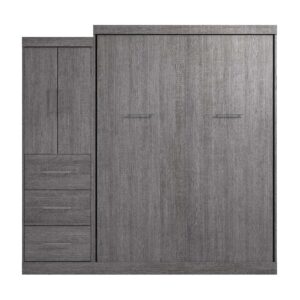 Bestar Nebula Queen Murphy Bed with Wardrobe (90W) in Bark Gray, Sleeping Arrangement and Closet Organizer for Multipurpose Room