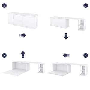 DHPM Queen Size Murphy Bed with Rotatable Desk, 3 in 1 Floor Bed Frame with Cabinet & Workstation Murphy Bed Cabinet Bed Murphy Bed Queen Hidden Murphy beds Murphy Cube Cabinet Bed