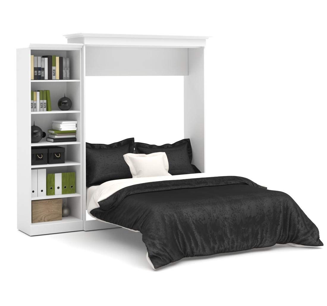 Bestar Versatile Queen Murphy Bed with Closet Organizer (92W) in White, Sleeping Arrangement and Wardrobe for Multipurpose Room