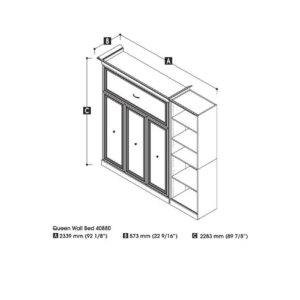 Bestar Versatile Queen Murphy Bed with Closet Organizer (92W) in White, Sleeping Arrangement and Wardrobe for Multipurpose Room