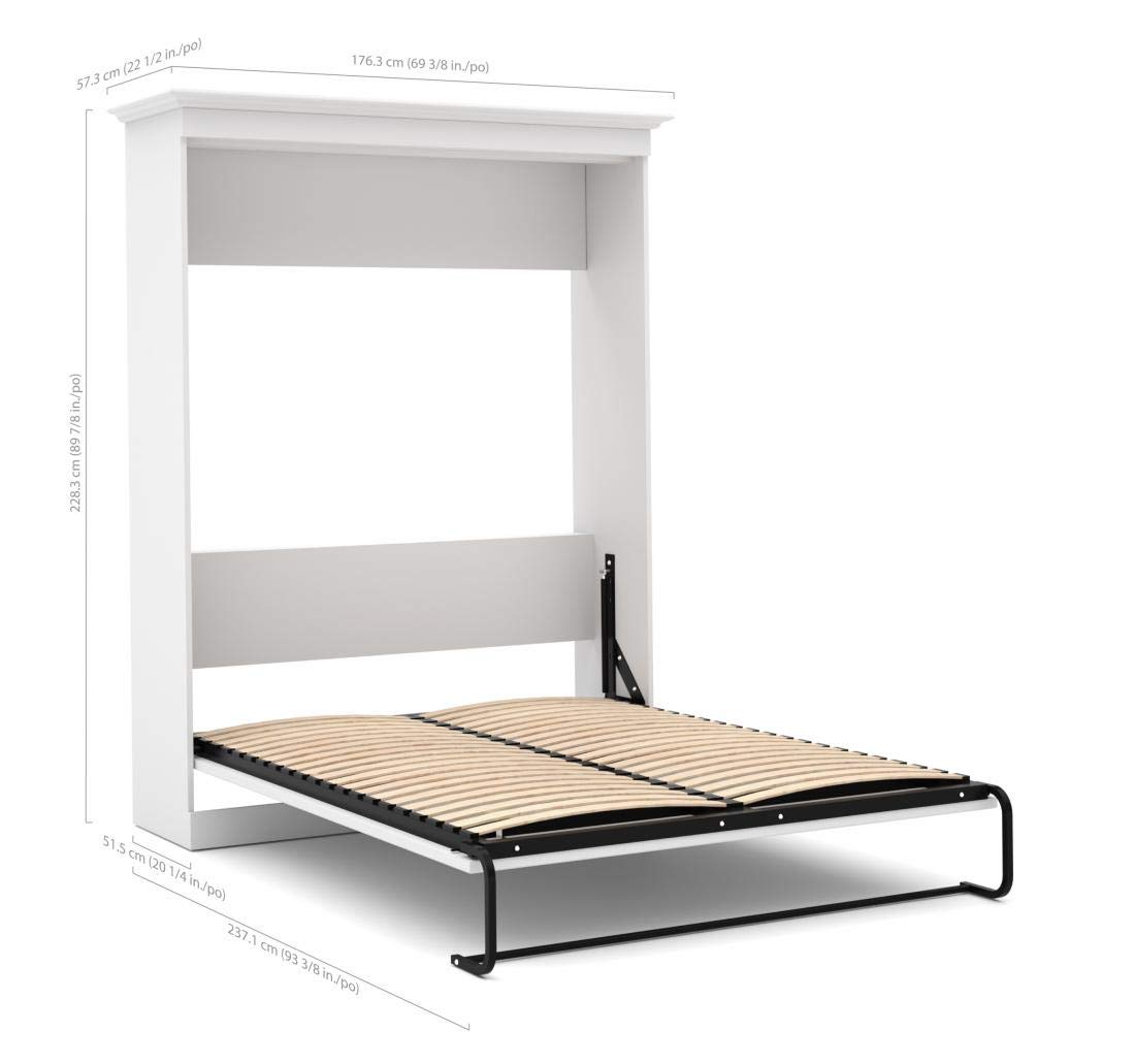 Bestar Versatile Queen Murphy Bed with Closet Organizer (92W) in White, Sleeping Arrangement and Wardrobe for Multipurpose Room